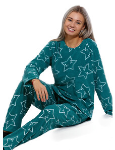 Naspani Zelené luxusní hřejivé pyžamo pro plnoštíhlé ženy či dívky VZOR HVĚZDIČKY 1z1607