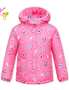 KUGO-Dívčí zimní bunda Motýlci tmavě růžová