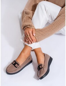 GOODIN Women's dark beige loafers on the Shelvt platform