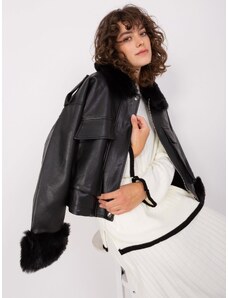 Fashionhunters Černá dámská zimní bunda z ekokůže