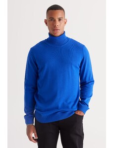 ALTINYILDIZ CLASSICS Men's Saxon Blue Standard Fit Normal Cut Anti-Pilling Full Turtleneck Knitwear Sweater.