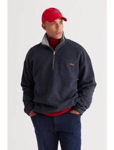AC&Co / Altınyıldız Classics Men's Indigo Melange Loose Fit Fleece Yarn High Bato Neck Cotton Sweatshirt