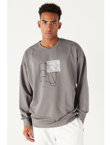 AC&Co / Altınyıldız Classics Men's Gray Oversized Loose Fit Crew Neck Printed on the Front Cotton Sweatshirt.