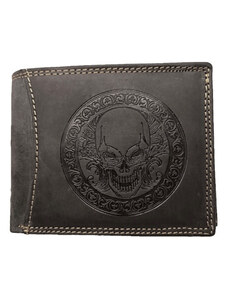 Luxusní kožená peněženka s lebkou šedá