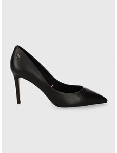 Kožené lodičky Tommy Hilfiger ESSENTIAL POINTED PUMP černá barva, FW0FW07861