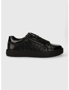 Kožené sneakers boty Calvin Klein LOW TOP LACE UP W/ZIP MONO černá barva, HM0HM01277