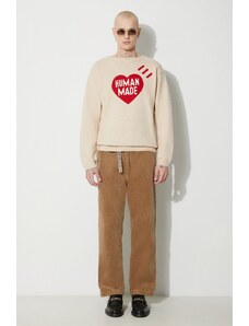 Svetr z vlněné směsi Human Made Heart Knit Sweater pánský, béžová barva, HM26CS030