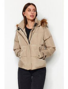 Trendyol Beige Oversize Für Coat s kapucí, vodoodpudivý nafukovací kabát