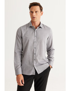 ALTINYILDIZ CLASSICS Men's Gray Slim Fit Slim Fit Classic Collar Cotton Dobby Shirt.