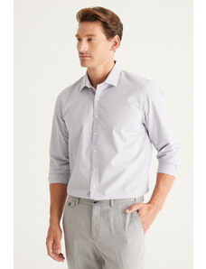 ALTINYILDIZ CLASSICS Men's Light Gray Slim Fit Slim Fit Buttoned Collar Cotton Flannel Lumberjack Shirt