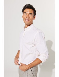 ALTINYILDIZ CLASSICS Men's Beige Slim Fit Slim Fit Button Down Collar 100% Cotton Dobby Shirt.