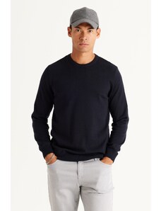 ALTINYILDIZ CLASSICS Men's Navy Blue Standard Fit Normal Cut, Crew Neck Cotton Knitwear Sweater.