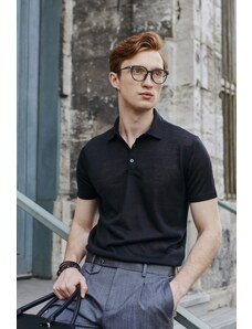 AC&Co / Altınyıldız Classics Men's Black Slim Fit Slim Fit Polo Neck Plain Casual T-Shirt.