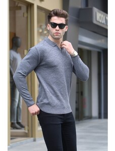 Madmext Anthracite Zipper Detailed Polo Neck Knitwear Sweater 5973