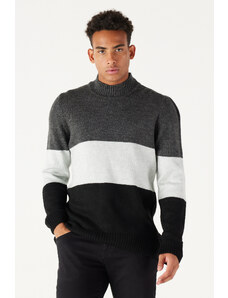 AC&Co / Altınyıldız Classics Men's Anthracite-black Standard Fit Half Turtleneck Raised Soft Textured Knitwear Sweater