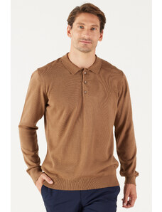 ALTINYILDIZ CLASSICS Men's Mink Anti-Pilling Anti-Pilling Fabric Standard Fit Normal Cut Polo Collar Knitwear Sweater.
