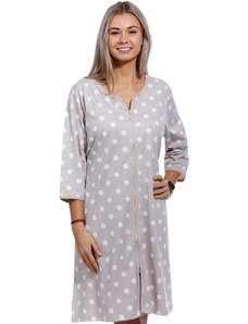 Naspani Béžová a bíle puntíkatá noční košile nebo župan pro plnoštíhlé ženy či dívky na zip 1C3540