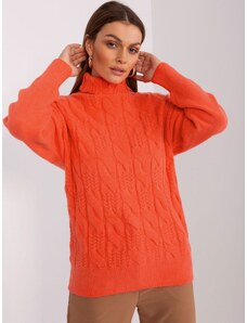 Pohodlný rolák s copánky Wool Fashion Italia tmavě oranžový
