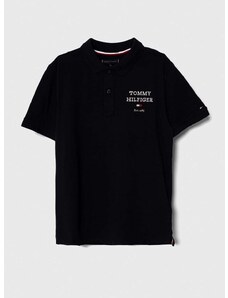 Dětská bavlněná polokošile Tommy Hilfiger tmavomodrá barva, s aplikací