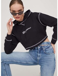 Mikina Karl Lagerfeld Jeans dámská, černá barva, s kapucí, s aplikací