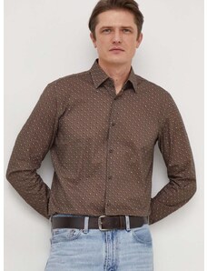 Košile BOSS pánská, hnědá barva, slim, s klasickým límcem, 50508345