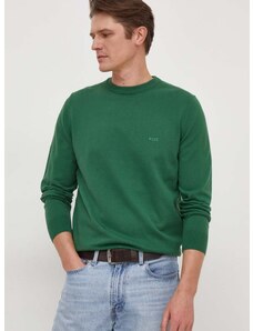 Bavlněný svetr BOSS zelená barva, lehký