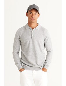 ALTINYILDIZ CLASSICS Men's Gray Standard Fit Normal Cut Polo Neck Jacquard Knitwear Sweater