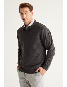 ALTINYILDIZ CLASSICS Men's Anthracite-mélange Anti-Pilling Anti Pilling Fabric Standard Fit Polo Neck Knitwear Sweater.