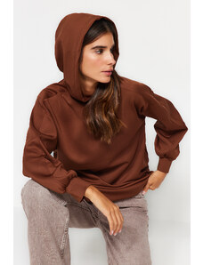 Trendyol Brown Hooded Pocketed Scuba Knitted Wide Fit Overized Sweatshirt