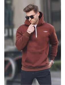 Madmext Dark Brown Zipper Hooded Sweatshirt 6143