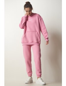 Happiness İstanbul Women's Pink Raised Knitted Tracksuit Set