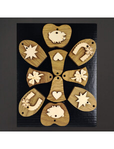 AMADEA Dřevěné ozdoby z masivu s pottpurií různých motivů, 10 ks - MIX druhů v sáčku, 3 cm