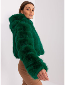 Fashionhunters Tmavě zelená krátká bunda z umělé kožešiny