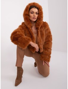Fashionhunters Světle hnědá mezisezónní bunda s kapucí