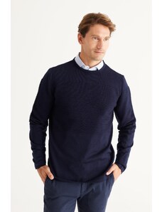 AC&Co / Altınyıldız Classics Men's Navy Blue Standard Fit Normal Cut Anti-Pilling Crew Neck Knitwear Sweater.