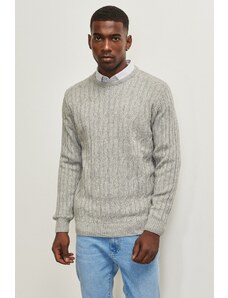 AC&Co / Altınyıldız Classics Men's Light Gray Standard Fit Regular Cut Crew Neck Jacquard Knitwear Sweater