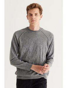 ALTINYILDIZ CLASSICS Men's Gray Standard Fit Normal Cut Crew Neck Jacquard Knitwear Sweater.