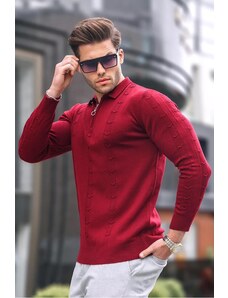 Madmext Burgundy Zipper Detailed Knitwear Sweater 5606