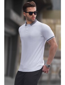 Madmext Men's White Regular Fit Polo Neck T-Shirt 6105
