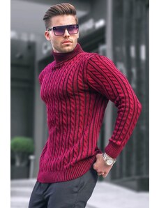 Madmext Claret Red Turtleneck Knitted Detailed Sweater 6317