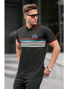 Madmext Black Striped Polo Neck T-Shirt 5869