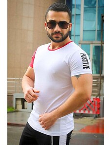 Madmext Sleeve Printed White T-Shirt 4021