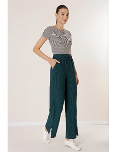 By Saygı Pletené kalhoty s elastickým pasem, bočními rozparky a kapsami
