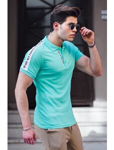 Madmext Men's Polo Neck Striped Shoulder Turquoise T-Shirt 4616