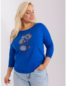 Fashionhunters Kobaltově modrá dámská halenka nadměrné velikosti s potiskem