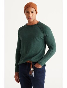AC&Co / Altınyıldız Classics Men's Green Standard Fit Regular Fit Crew Neck Cotton Muline Patterned Knitwear Sweater