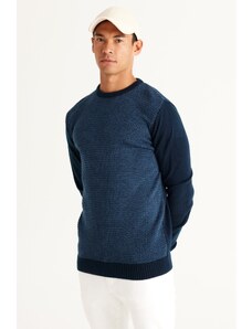 AC&Co / Altınyıldız Classics Men's Navy Blue-Blue Standard Fit Normal Cut Crew Neck Honeycomb Patterned Knitwear Sweater.