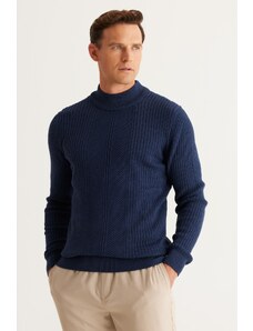 AC&Co / Altınyıldız Classics Men's Indigo Slim Fit Slim-Fit Cut Half Turtleneck Cotton Jacquard Knitwear Sweater.