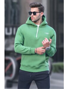 Madmext Green Zippered Hooded Sweatshirt 6143