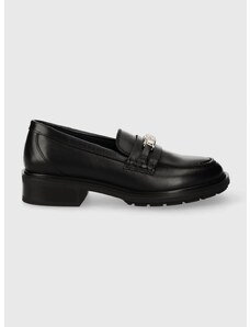 Kožené mokasíny Tommy Hilfiger TH HARDWARE LOAFER dámské, černá barva, na plochém podpatku, FW0FW07765